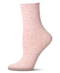 MeMoi Women's Vintage Ribbed Multi-Flecked Lettuce Edge Crew Sock