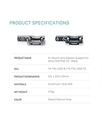 Tilta Tilta Pl Mount Lens Adapter Support for Sony FX3/FX30 V2 - Titanium Gray
