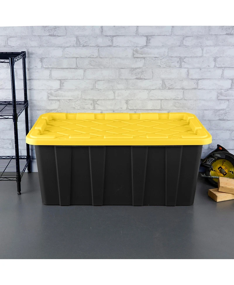 Sterilite 38 Gallon Industrial Stackable Storage Tote Lidded Containers, 4 Pack