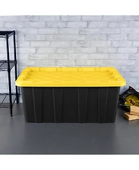 Sterilite 38 Gallon Industrial Stackable Storage Tote Lidded Containers, 4 Pack