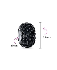 Bling Jewelry Set of 3 Halloween Skeleton Skull with Cz Eye & Solid Black Crystal Spacer Charm Bead Sterling Silver