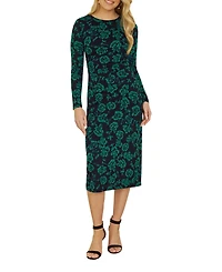Yumi Women's Floral Fitted Mesh Midi Dress