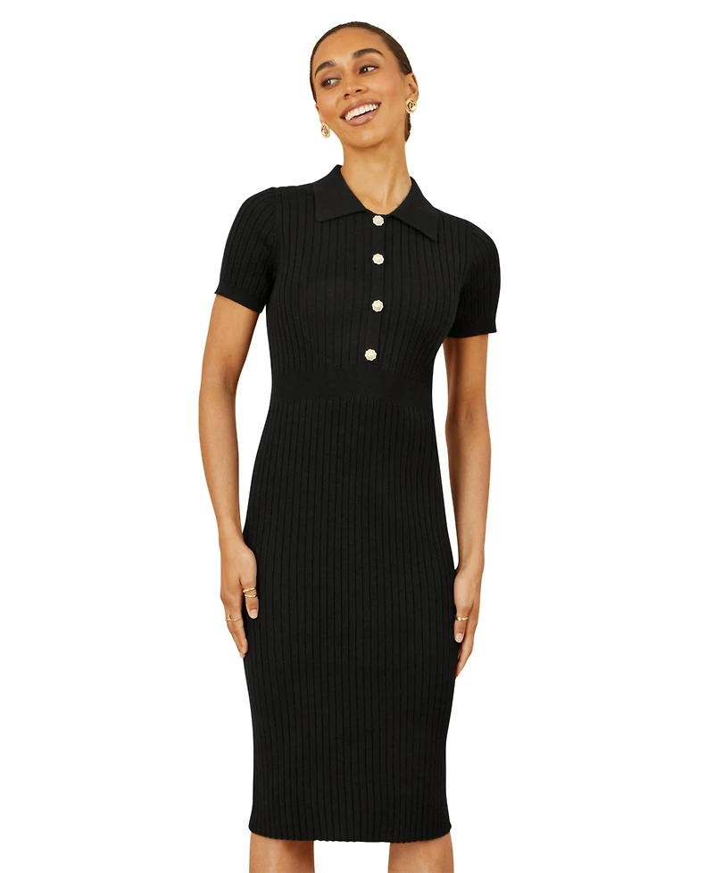 Yumi Women's Fitted Rib Knitted Midi Dress