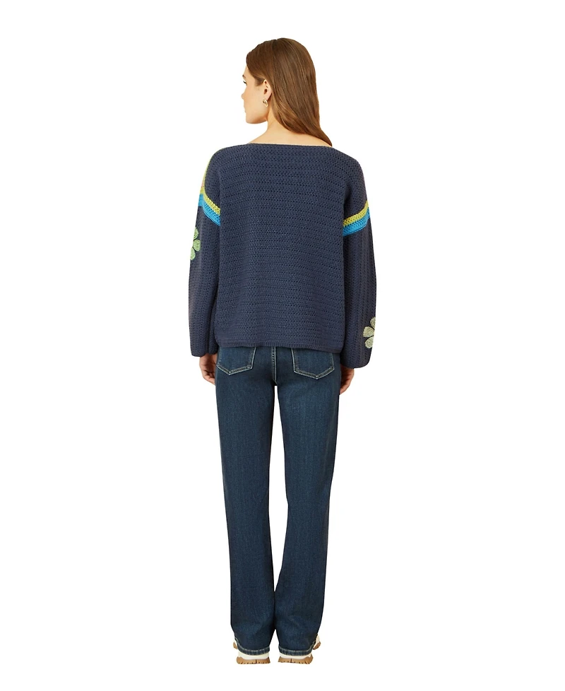 Yumi Women's Crochet Flower Long Sleeve Jumper