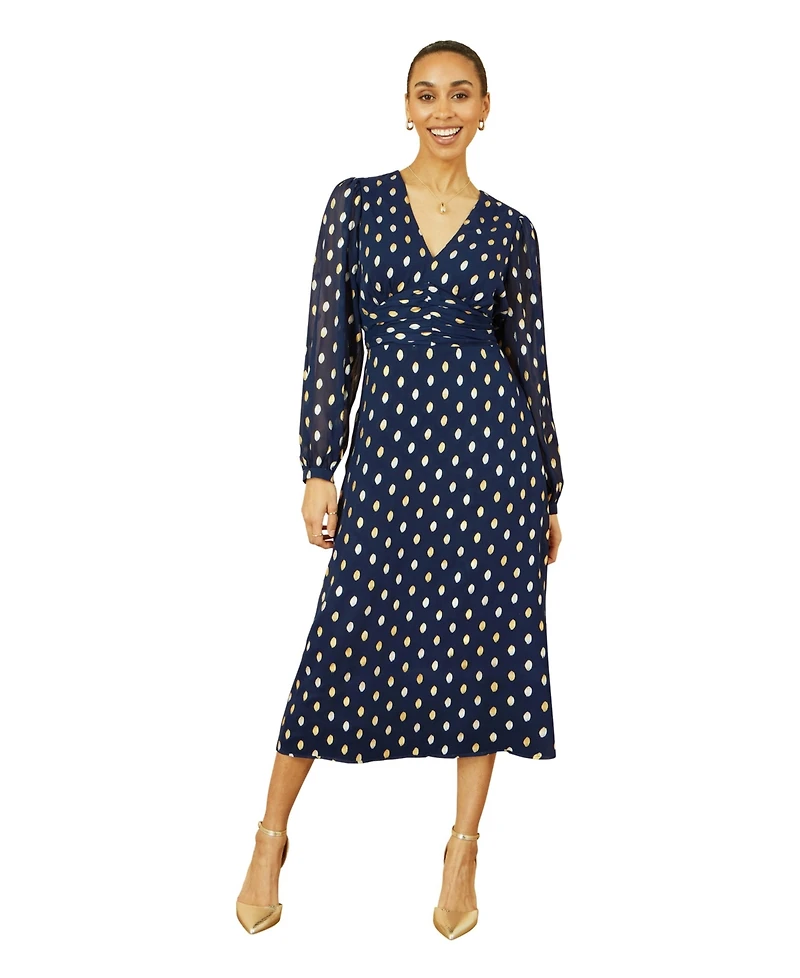 Yumi Women's Elegant Foil Print Midi Dress