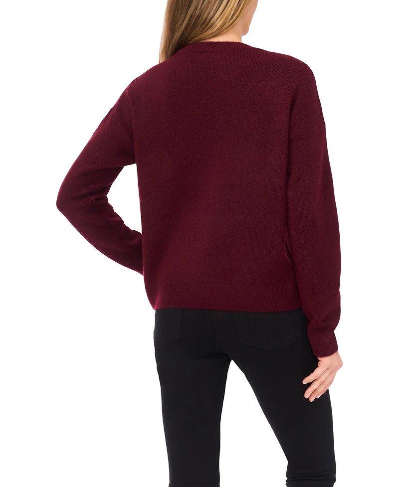 CeCe Women's Flower Applique Long Sleeves Sweater