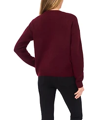 CeCe Women's Flower Applique Long Sleeves Sweater