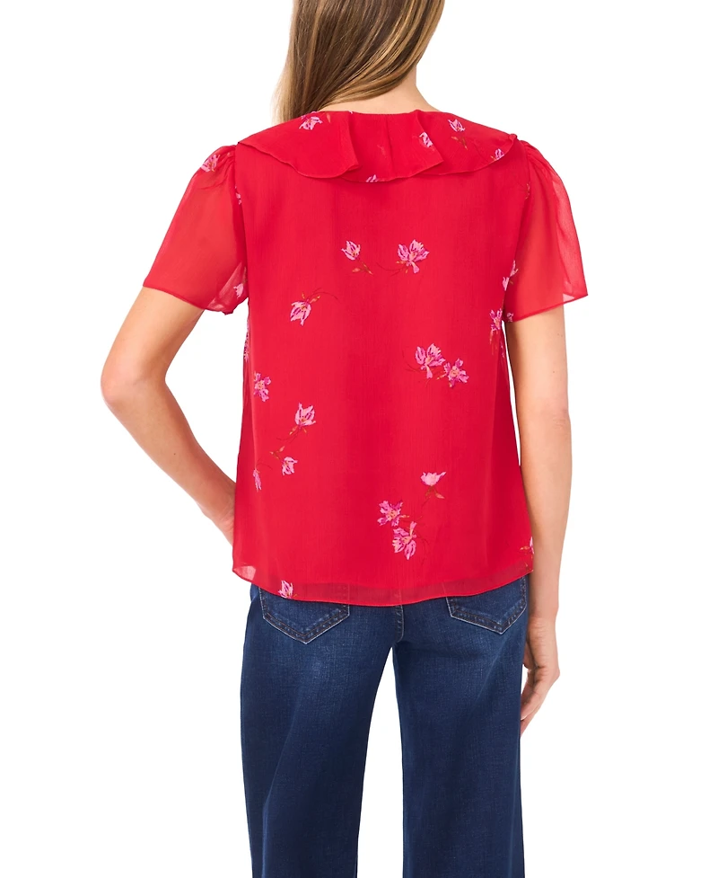 CeCe Women's Short Sleeves Ruffle Tie-Front Top