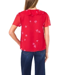 CeCe Women's Short Sleeves Ruffle Tie-Front Top