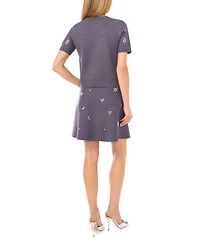 CeCe Women's Embellished Short Sleeves Sweater