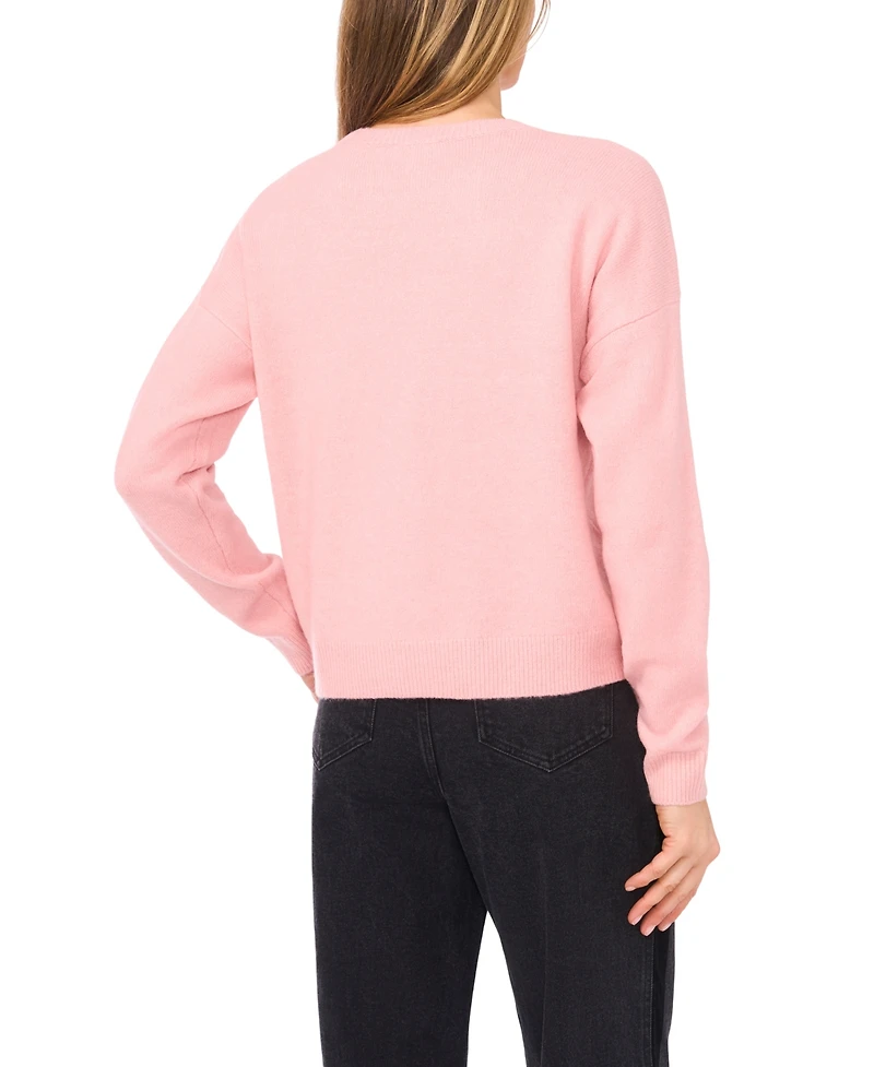 CeCe Women's Sequin Bow Long Sleeves Sweater
