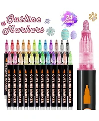 Htutwoo 24 Colors Double Line Outline Pens, Shimmer Markers Set for Drawing, Greeting Card, Diy Art Crafts, Scrap Booking