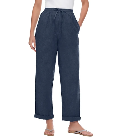 Woman Within Women's Within Tall Seersucker Pull-On Elastic-Waist Pants