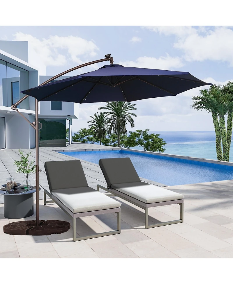 Clihome 11FT Solar Offset Umbrella with 32 Led Lights Cantilever Hanging Outdoor Umbrellas Handy Crank & Cross Base for Deck/Backyard/Pool，Red