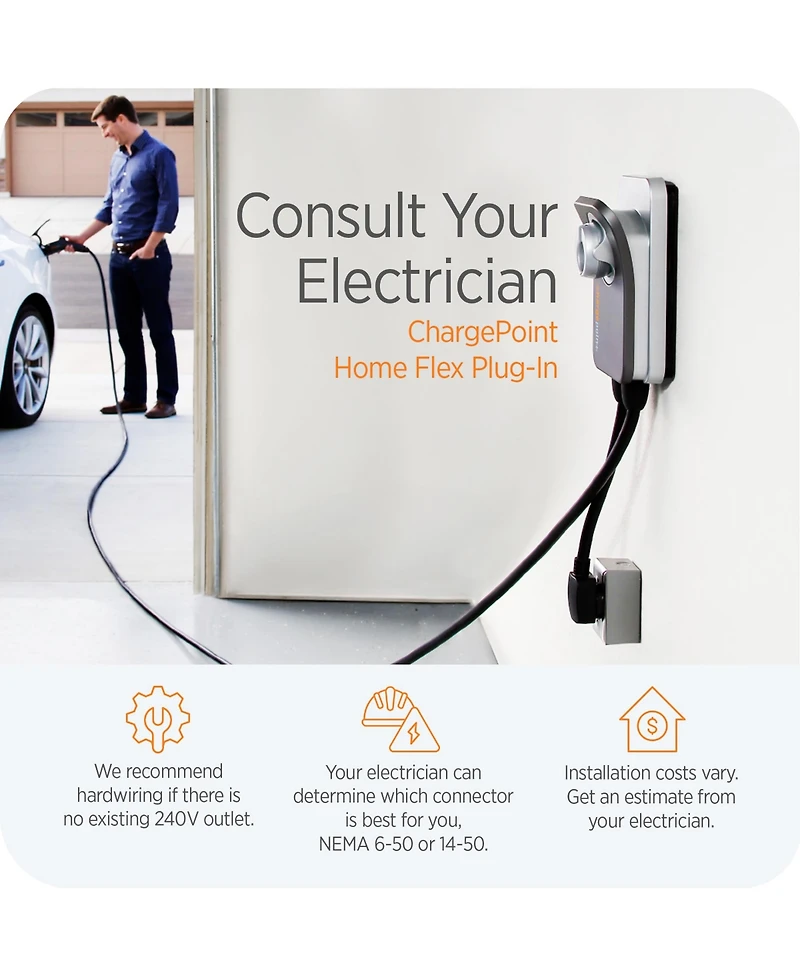 ChargePoint Home Flex Level 2 WiFi Nema 14-50 Plug Electric Vehicle Ev Charger