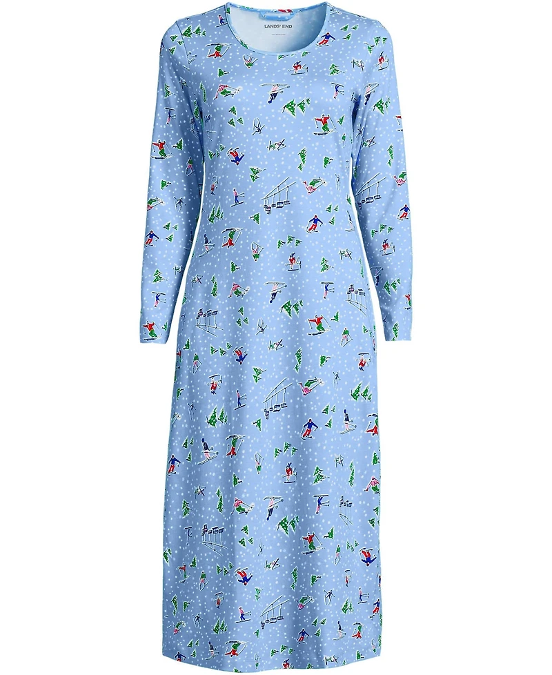 Lands' End Plus Cotton Long Sleeve Midcalf Nightgown