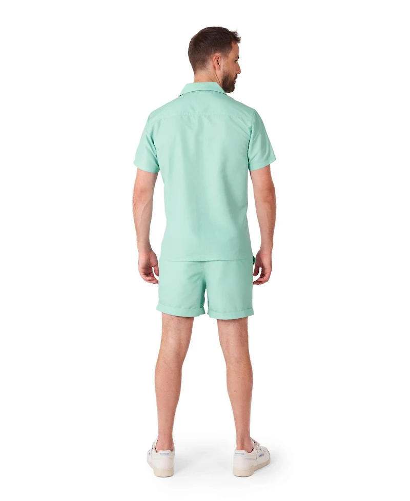 OppoSuits Men's Summer set - 2 Piece Beach Wear Mint Green Blue Matching Shirt and Shorts