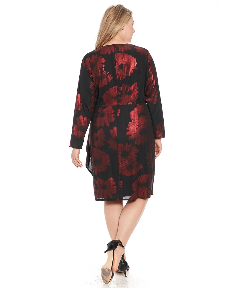 London Times Plus Long Sleeve Knot Waist Dress