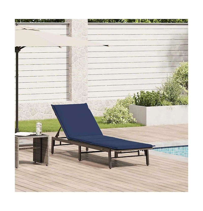 Sun Lounger Grey, Navy Blue Pe rattan, Powder-coated steel Standard