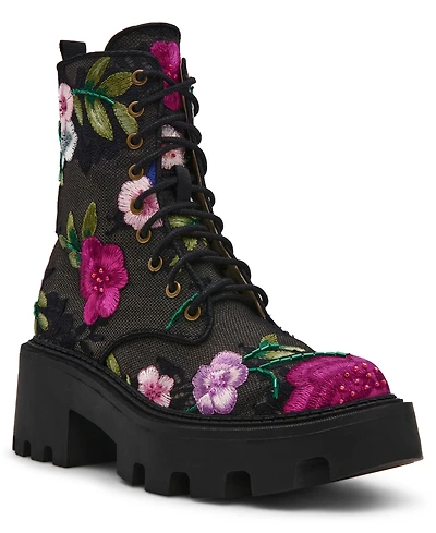 Betsey Johnson Women's Polli Embroidered Mesh Combat Boots