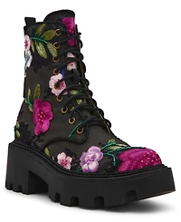 Betsey Johnson Women's Polli Embroidered Mesh Combat Boots
