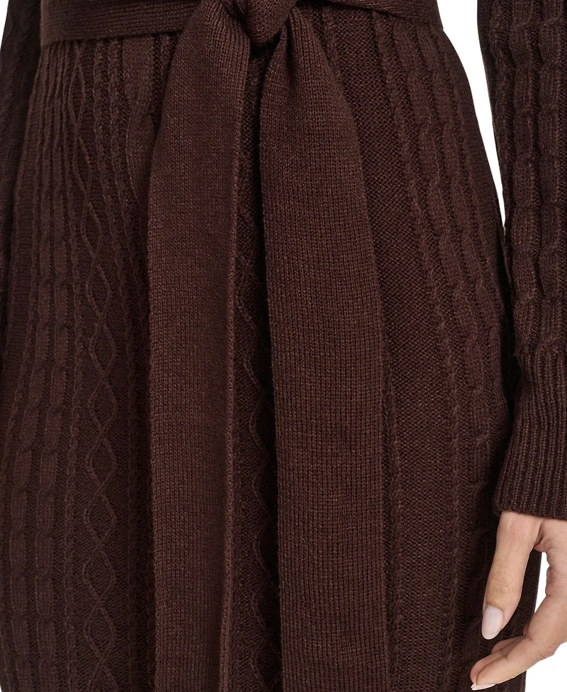 Jessica Howard Women's Long Sleeve Mock Neck Belted Midi Sweater Dress