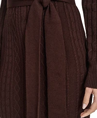 Jessica Howard Women's Long Sleeve Mock Neck Belted Midi Sweater Dress