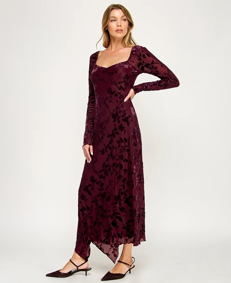 Row A Women's Burnout Long Sleeves Maxi Dress