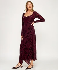 Row A Women's Burnout Long Sleeves Maxi Dress