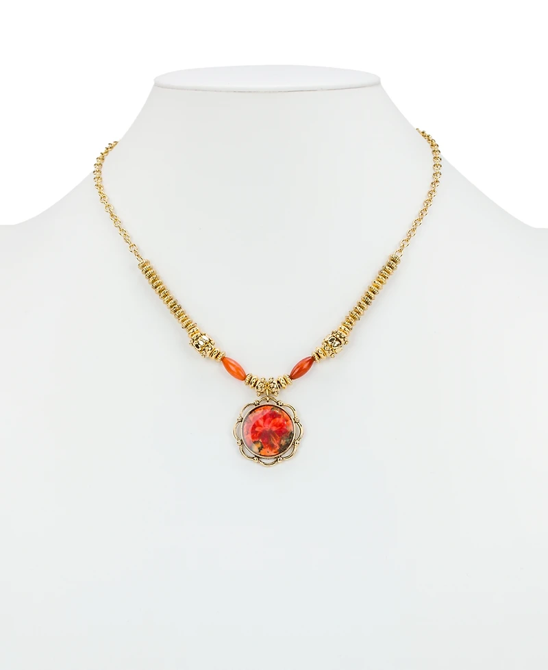 Patricia Nash Acrylic and Copper Coated Beads European Floral Tapestry Large Pendant Necklace