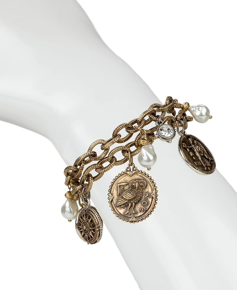Patricia Nash Multi-Stone Antique-Like Gold-Tone and Silver-Tone Ox Charm Bracelet