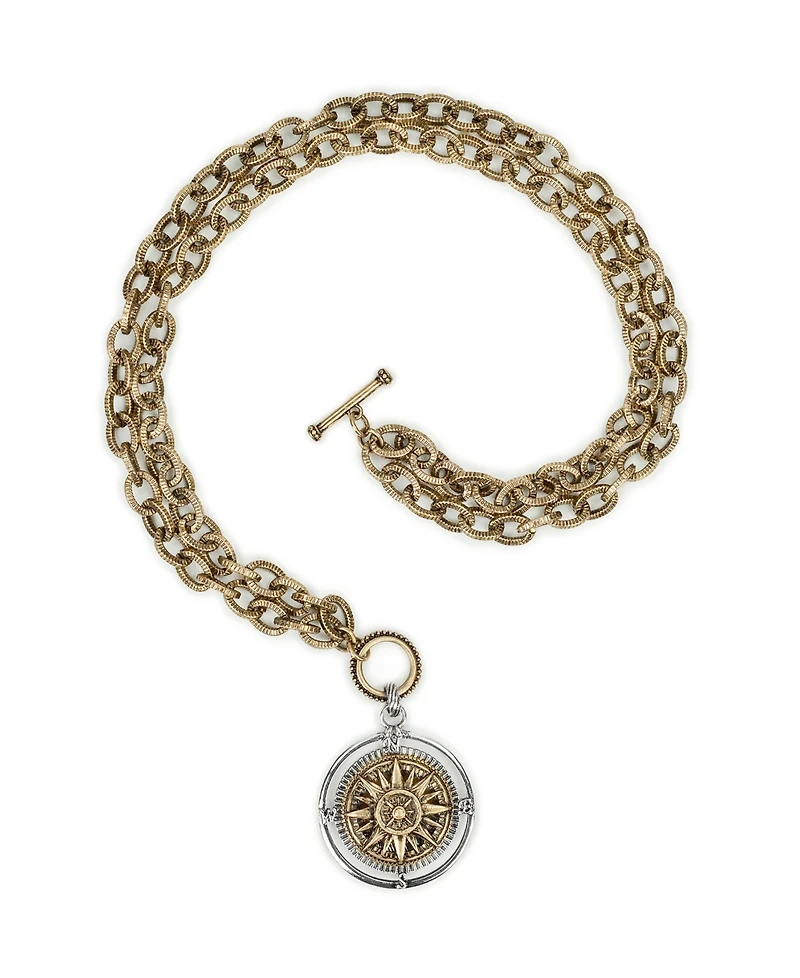Patricia Nash Antique-Like Gold-Tone and Silver-Tone Ox Compass Convertible Necklace