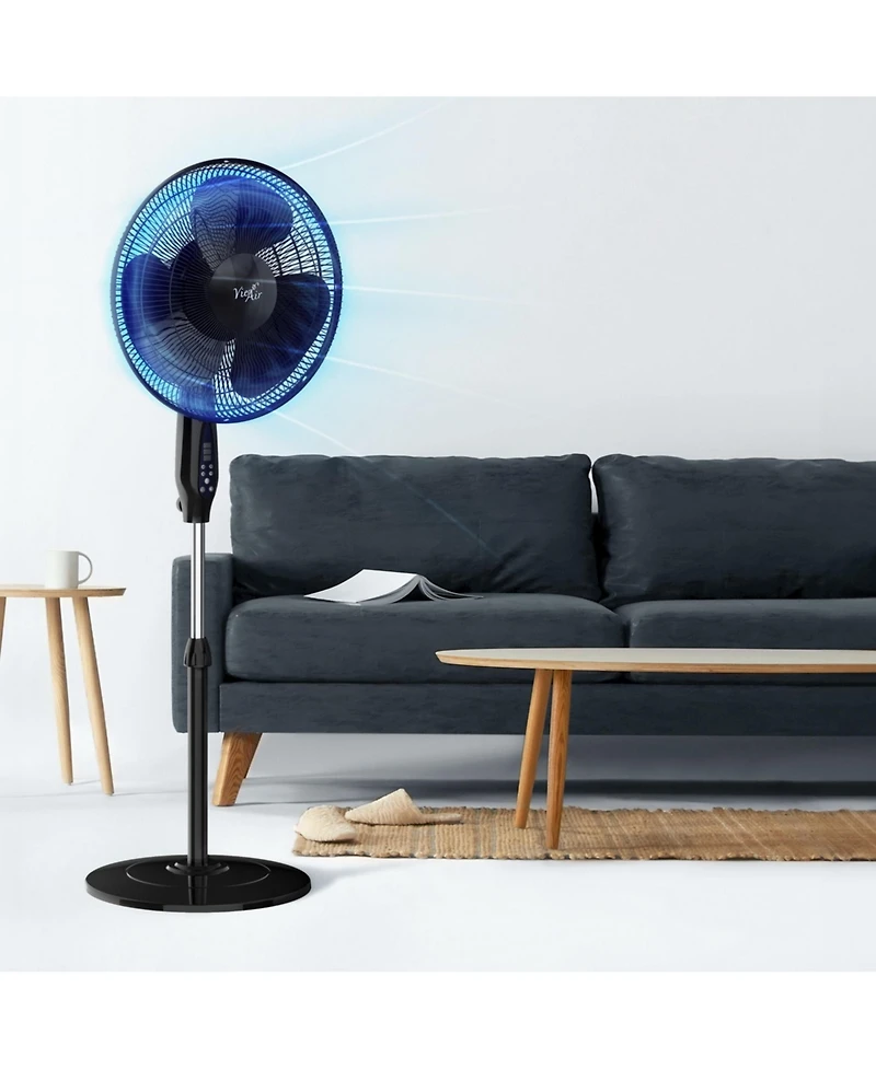 Vie Air 16 Inch 3 Speed Oscillating Stand Fan with Remote Control White