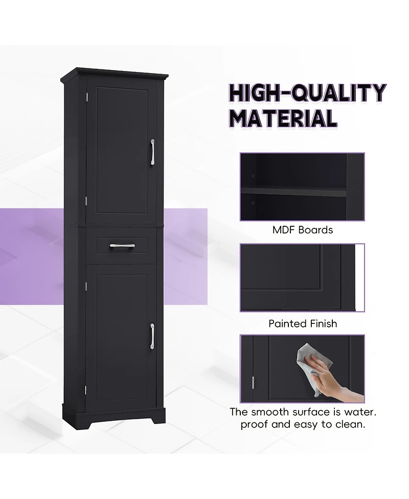 Casainc Tall Bathroom Storage Cabinet, Freestanding with Two Doors and Adjustable Shelves