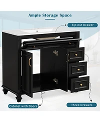 Casainc 36" Bathroom Vanity with Sink, Cabinet Flip-Out Drawer, 3 Drawers, 2 Soft-Close Doors, Solid Wood and Mdf, Premium Hardware