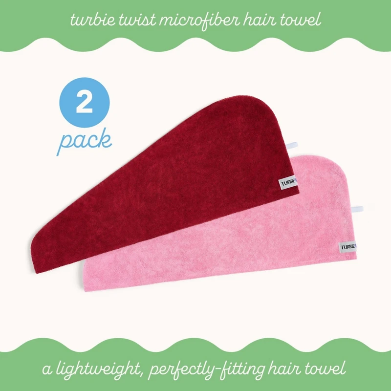Turbie Twist Microfiber Twist 2 Pack (Deep Claret, Sea Pink)