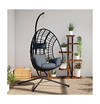 Hanging Egg Chair Anthracite Rattan Large Removable Covers