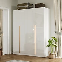 Mirror Finished Armoire, Wardrobe with 10-Shelves, 3-Bars & 4-Large Doors,Bedroom Closet