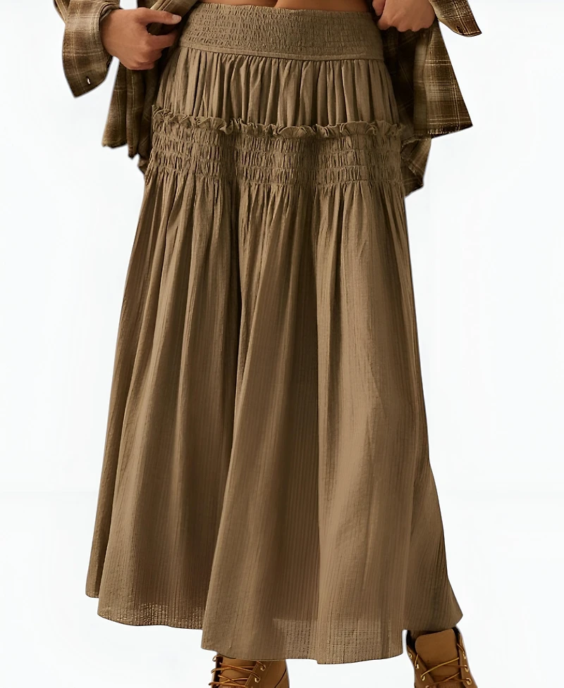 Modenaire Women's Smocked Tiered Ruffle-Trim Maxi Skirt