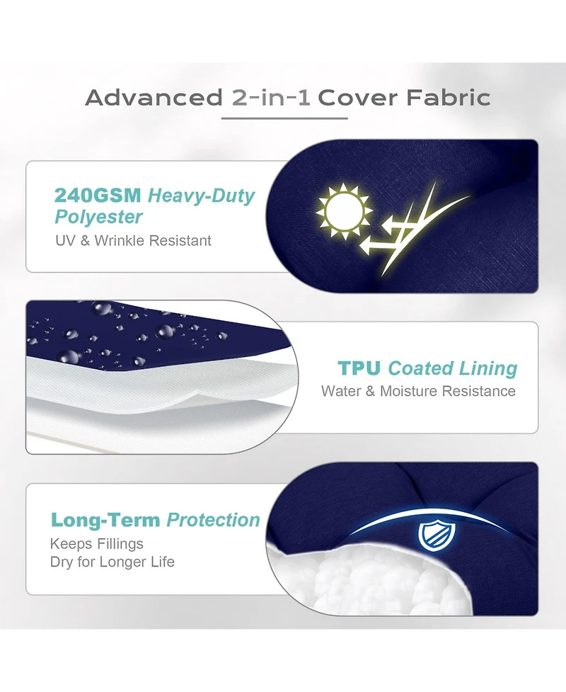 Aoodor Tufted Adirondack Chair Cushion, Outdoor High Back Cushions with Ties, Waterproof and Fade Resistant, Set of 2