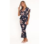 Petal and Pup Women's Kenna Satin Midi Skirt - Navy Floral Xl