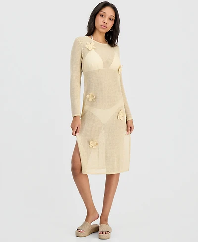 Miken Juniors' Crochet Tie-Back Midi Cover-Up Dress, Macy's Exclusive
