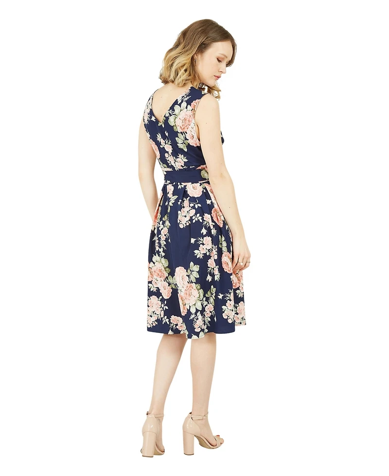 Yumi Women's Floral Rose Wrap Over Sleeveless Dress