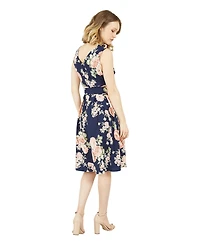 Yumi Women's Floral Rose Wrap Over Sleeveless Dress