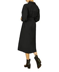 Yumi Women's 3/4 Sleeve Belted Midi Shirt Dress