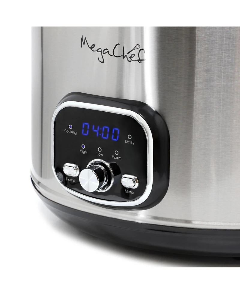MegaChef 5.6Liter + 2.5 Liter Split Stainless Steel Electric Slow Cooker in SIlver