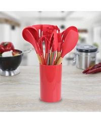 MegaChef Red Silicone and Wood Cooking Utensils, Set of 12