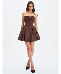 Miss Circle Women Raisa Mahogany Suede Ruched Mini Dress