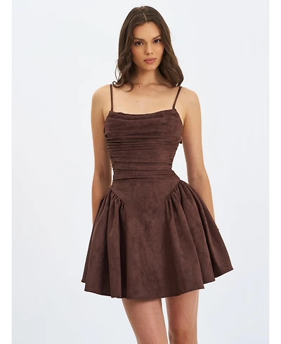 Miss Circle Women Raisa Mahogany Suede Ruched Mini Dress