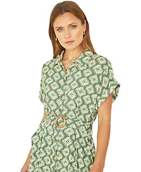 Yumi Women's Midi Shirt Dress With Matching Belt